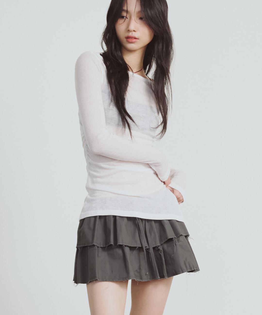 셔링 오프숄더 롱 슬리브 탑 (아이보리)