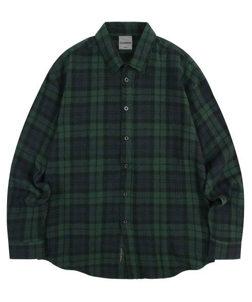 오버핏 독스 체크 셔츠-그린