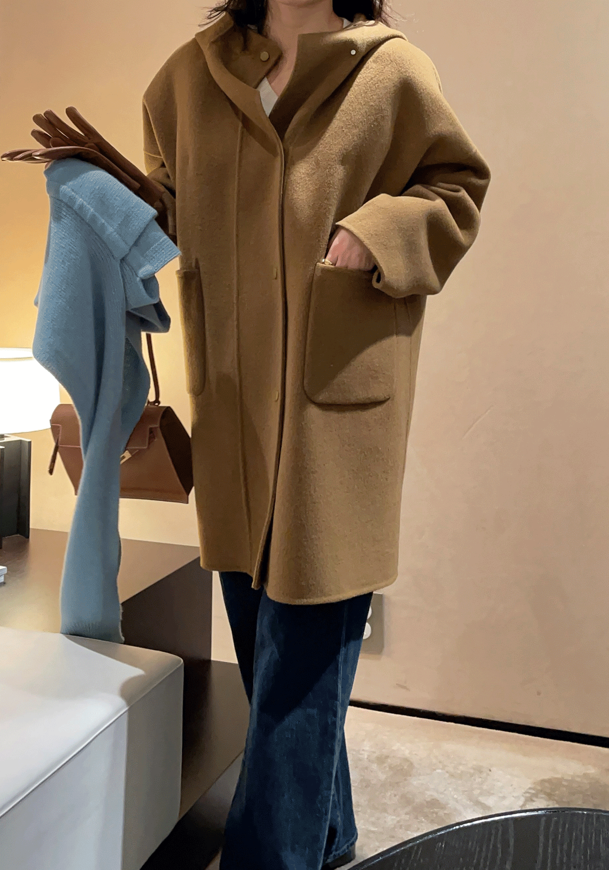 [프리미엄 라인] 후드 핸드메이드 코트(덕다운 안감)(2col)