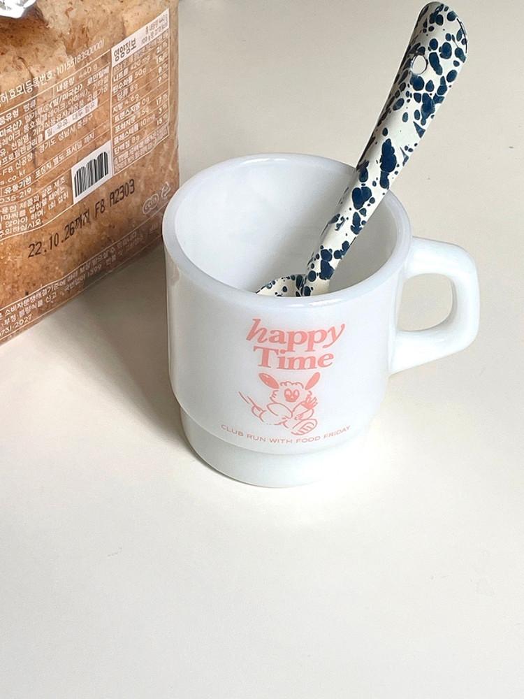 [구디버디] 해피타임 런뭉 밀크글라스 / 레트로컵 홈카페 유리글라스