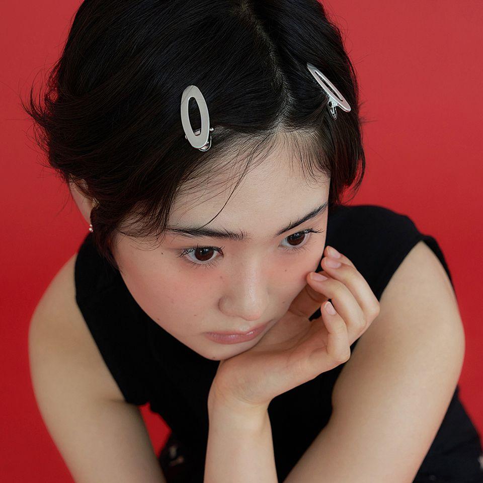 [2SET] metal oval hair pin - silver