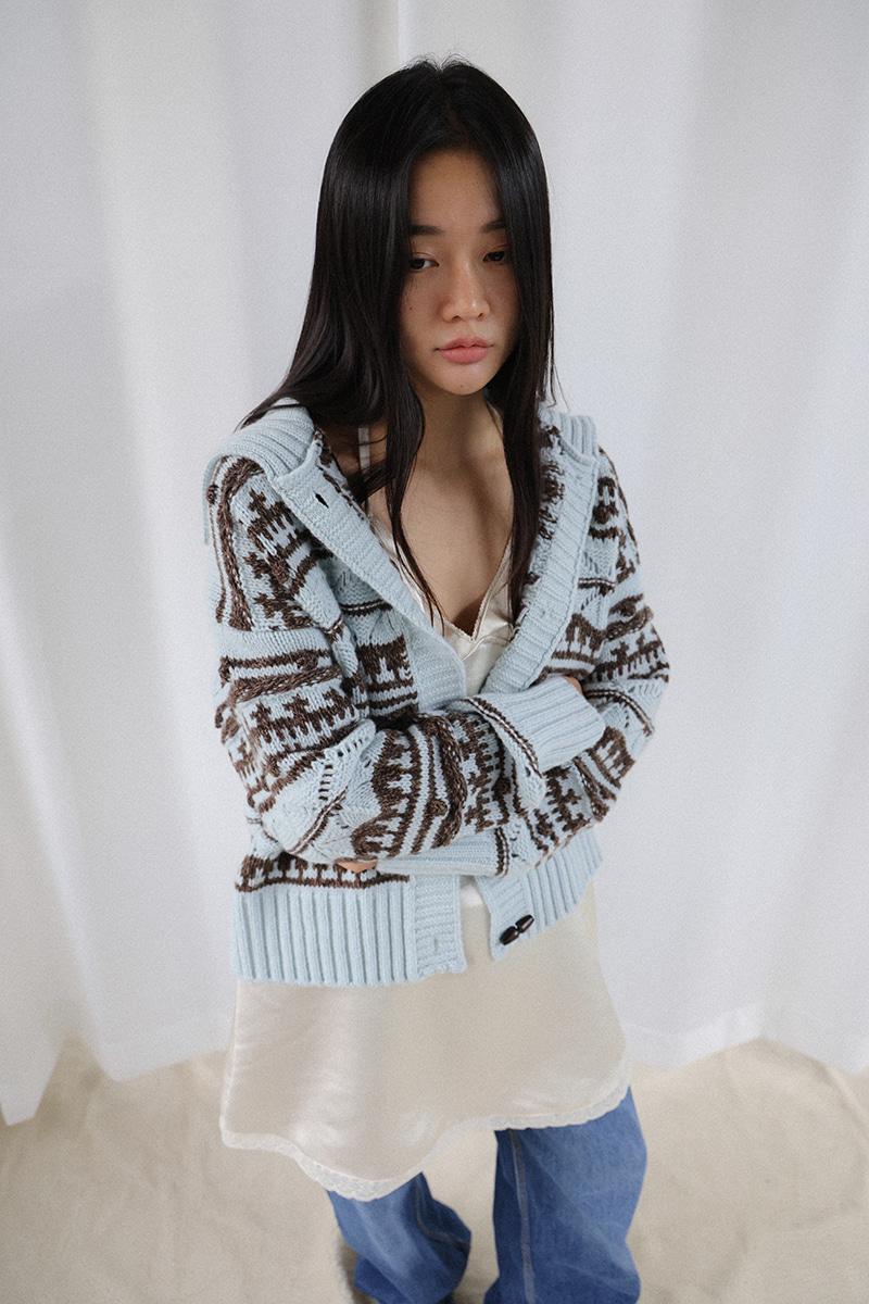 Chunky Collar Box Fit Cardigan_patel blue [10/16일 배송]