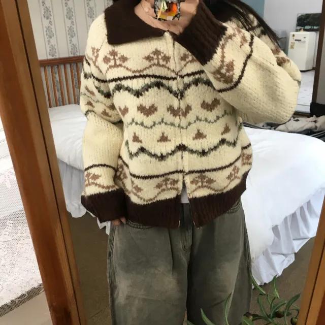 (2 color) 울 노르딕 모헤어 니트집업