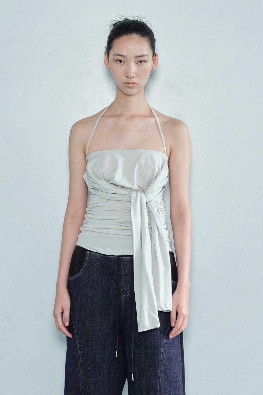 STRING BOAT NECK TOP / GRAY