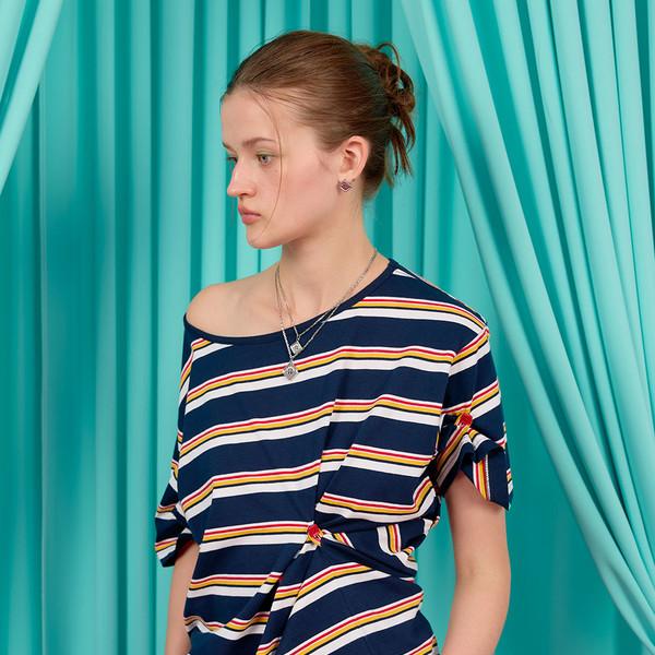 BUTTON T-SHIRT / stripe-navy