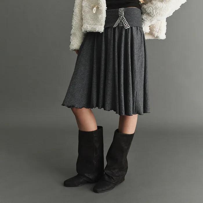 LAMIA KNIT FLARED MIDI SKIRT - CHARCOAL