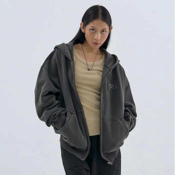 Logo Patch Zipup Hoodie Dark Brown