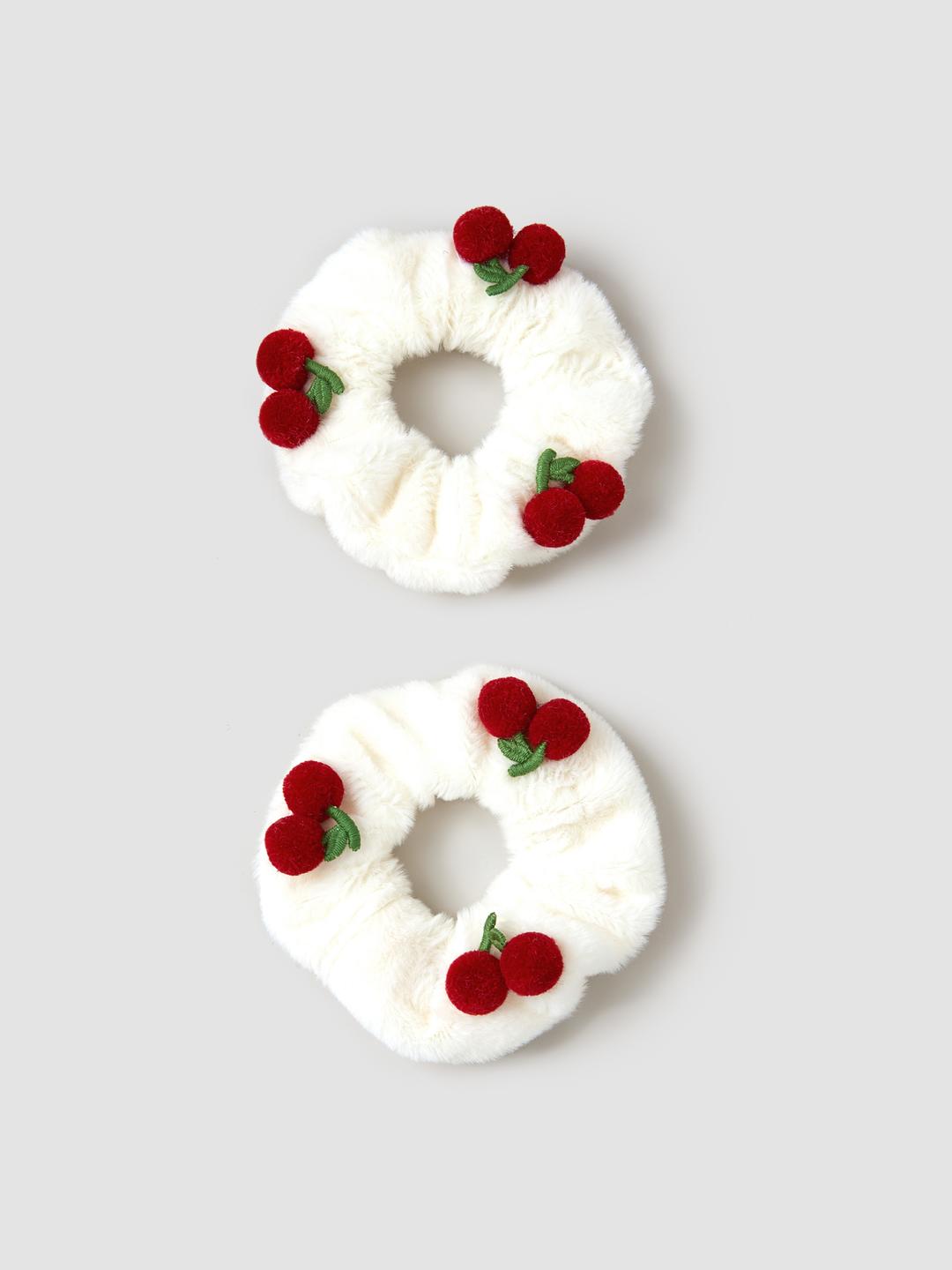 2pcs 체리 푹신한 Scrunchie