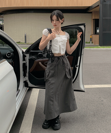 [핏보장/모델소장] 리본 카고 나일론 스커트-3color