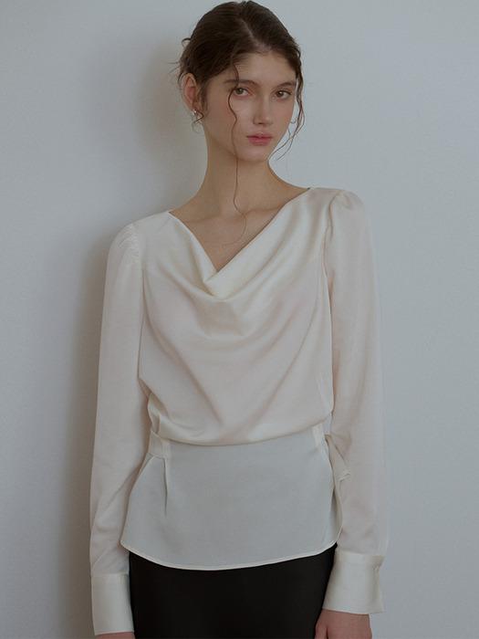 Cowl Neck Drape Blouse [Cream]