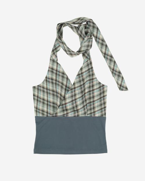 MINT CHECK HALTER TOP