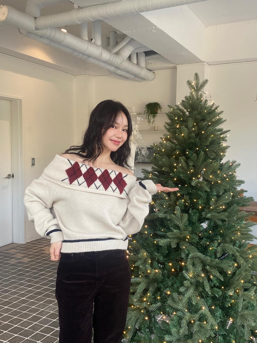 argyle off-shoulder (nt) 2color