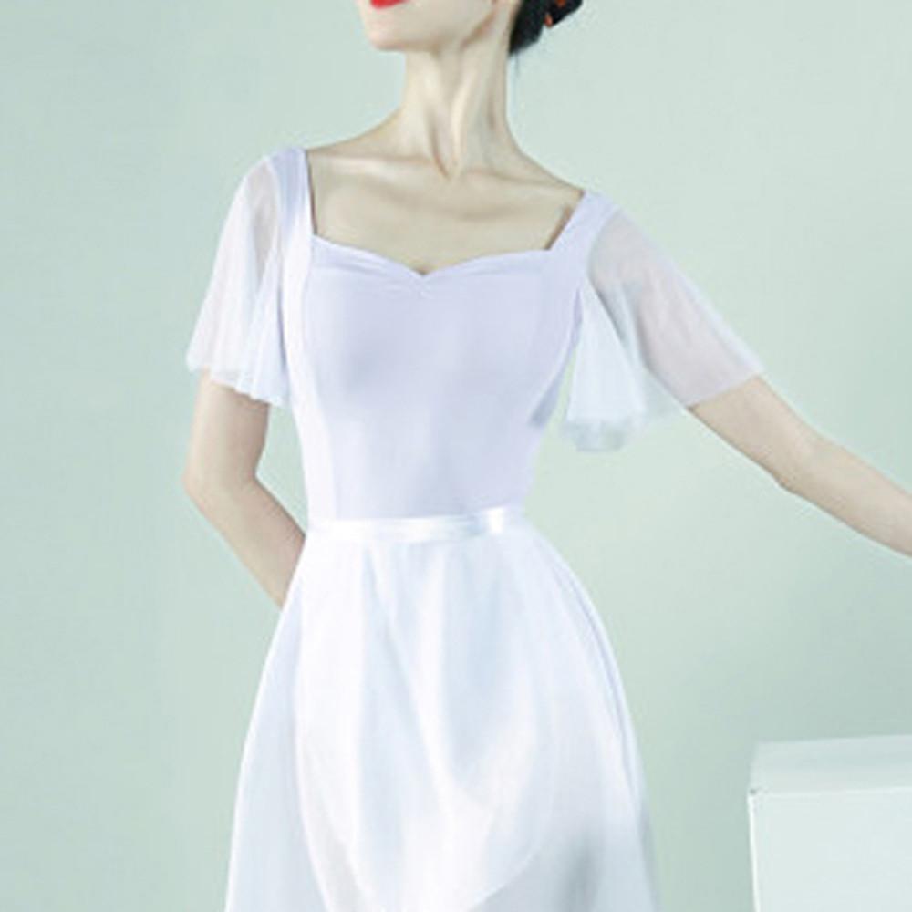 레이시 프릴 소매 핀치 스퀘어넥 레오타드