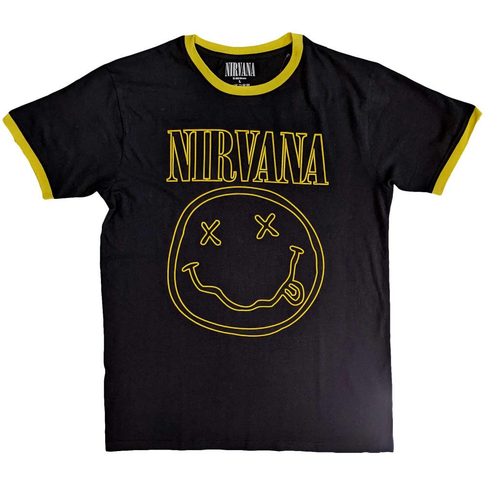 공식 NIRVANA 너바나 Outline Happy Face 링거 반팔 티셔츠