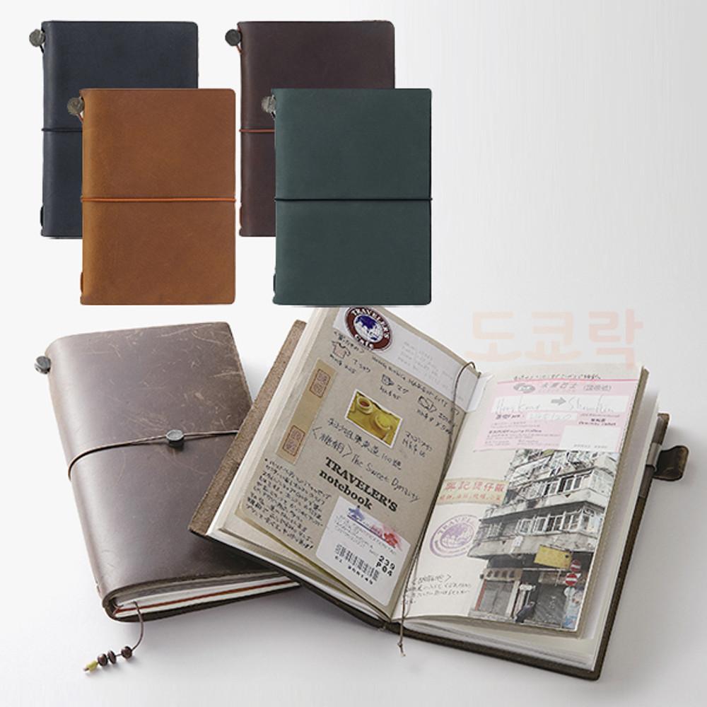 미도리 트래블러스 노트 패스포트 사이즈 빈티지 가죽 다이어리 만년필