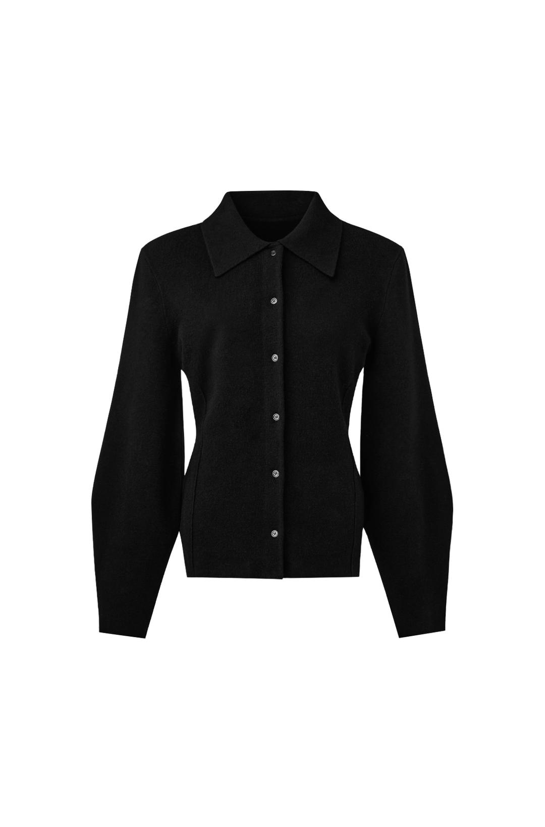 볼륨 슬리브 가디건 - 블랙