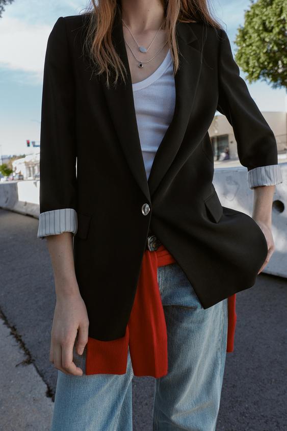 프린트 커프스 블레이저