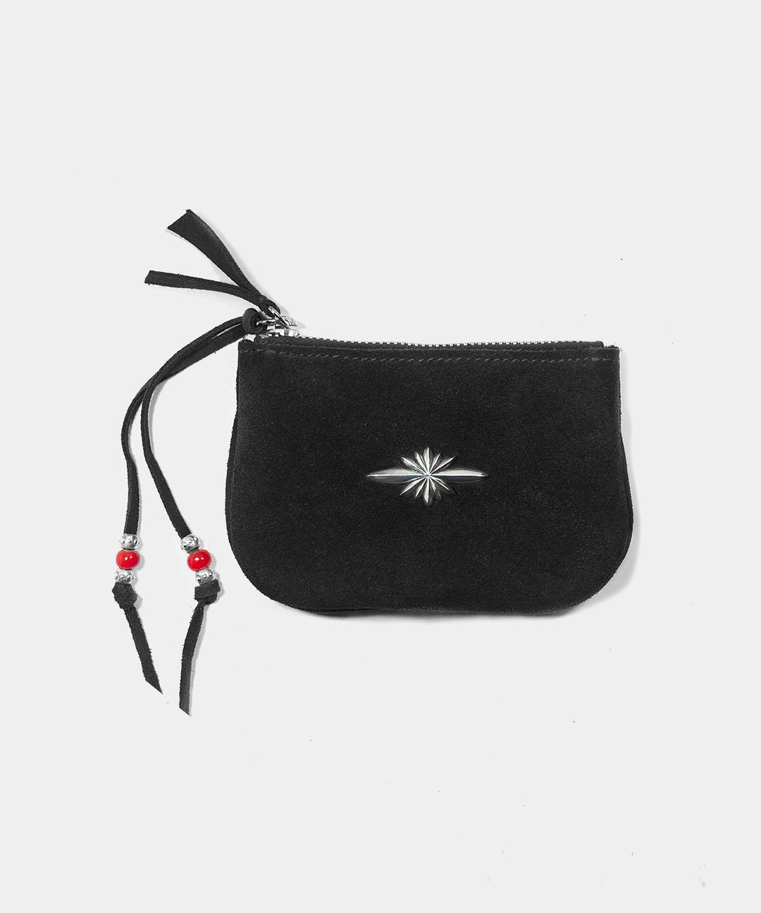 Star concho&beads Suede card wallet (black)