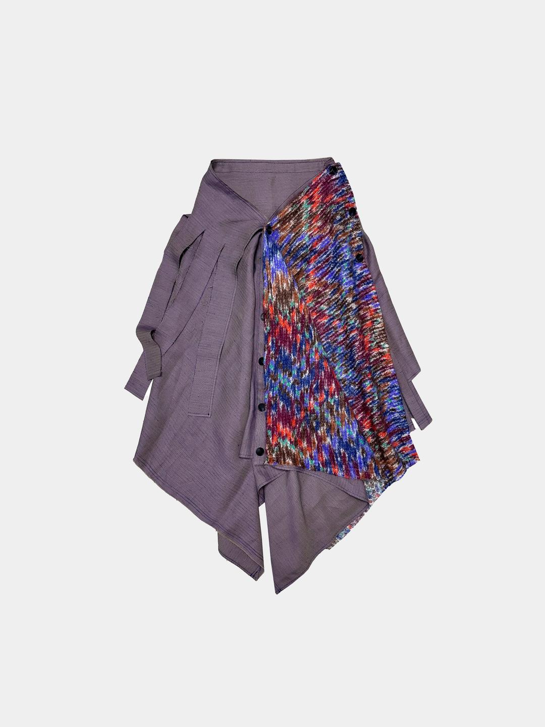 FRINGE KNIT BUTTON SKIRT PURPLE