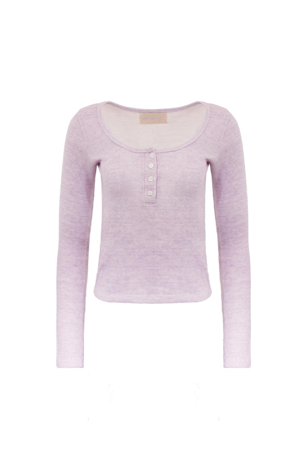 BUTTON MELANGE KNIT TOP L. PURPLE