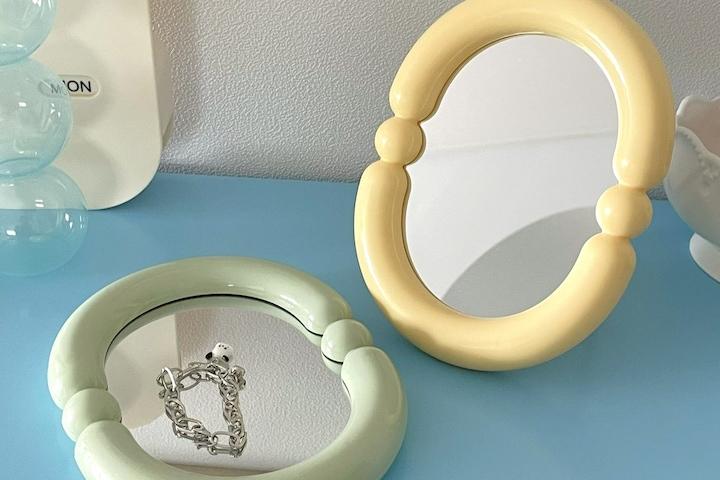 미니 타원 거울 탁상거울 화장대 휴대용 액자 미러