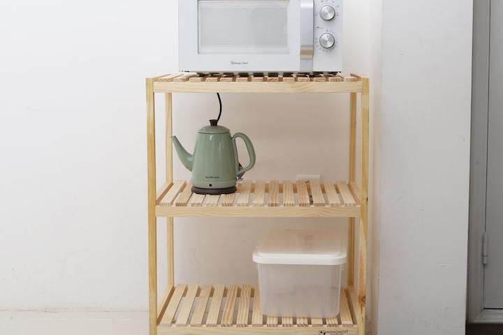 순수 원목 3단 전자레인지 선반 수납장 소나무 600