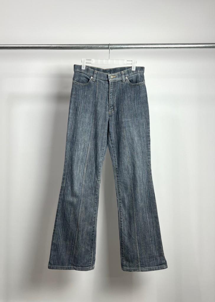 OX-RIVER stripe bootcut denim pants