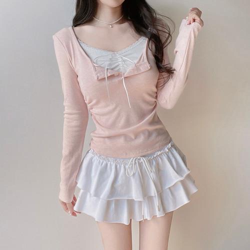 레이스 레이어드 니트 소라마 티셔츠