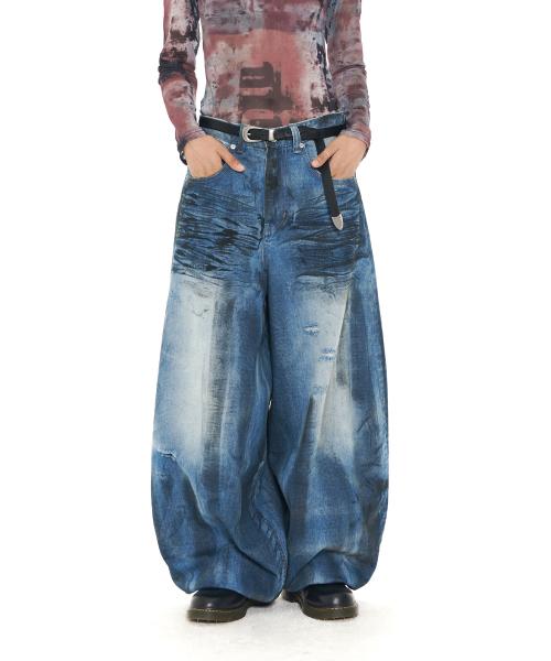 DEEP OIL WASHED BALLOON DENIM PANTS (BLUE)
