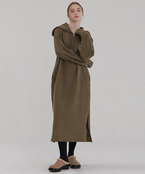 23 FW 골지 반 집업 니트 원피스 (카키)