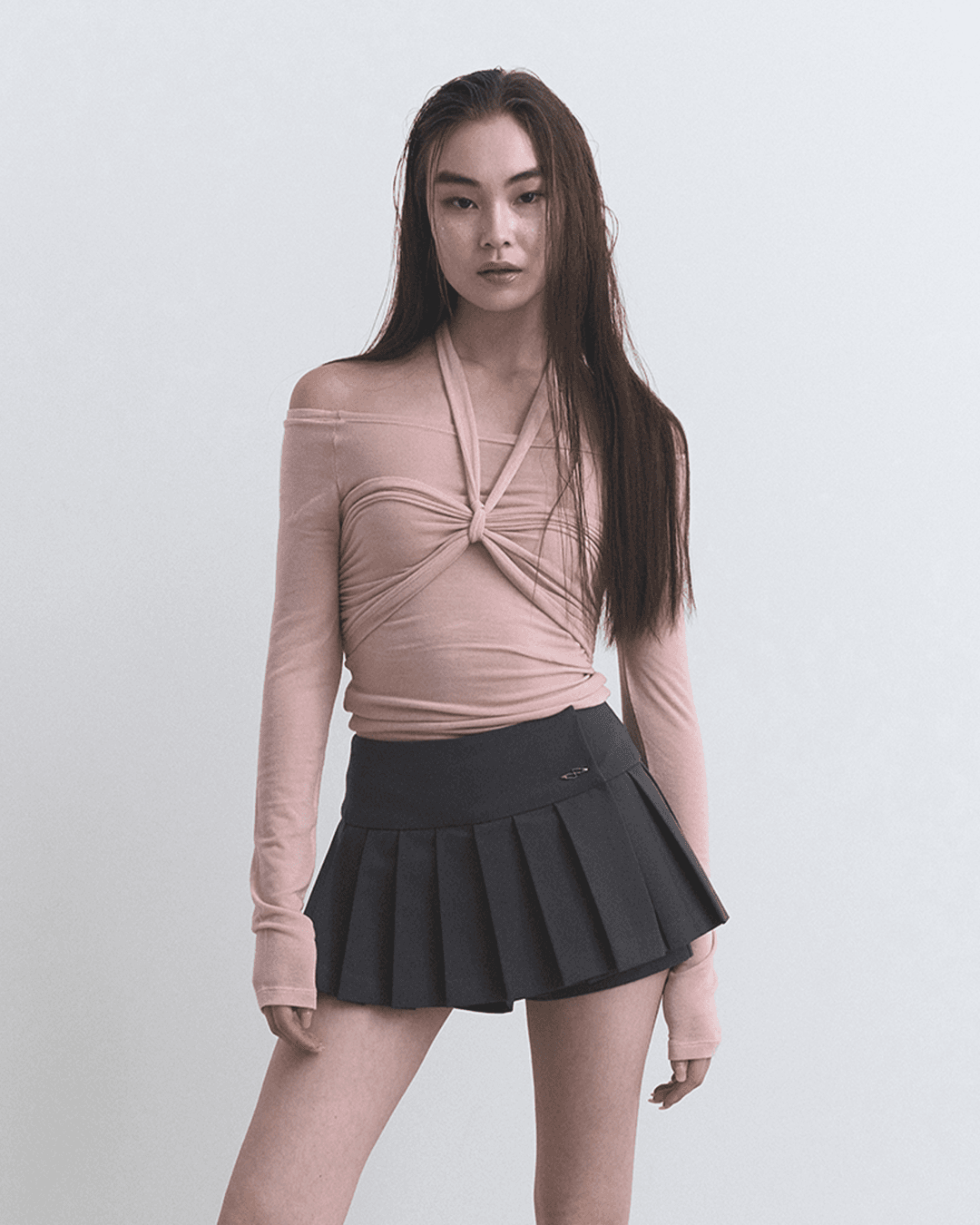 RIBBON OFF-SHOULDER DRAPE TOP, PINK
