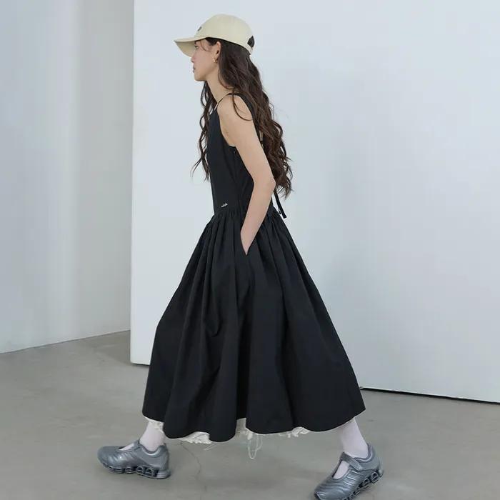 Hem String Layered Dress Black