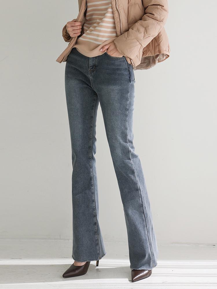 (따숩진 9탄) 밍크 기모 컷팅 밴딩 데님 팬츠