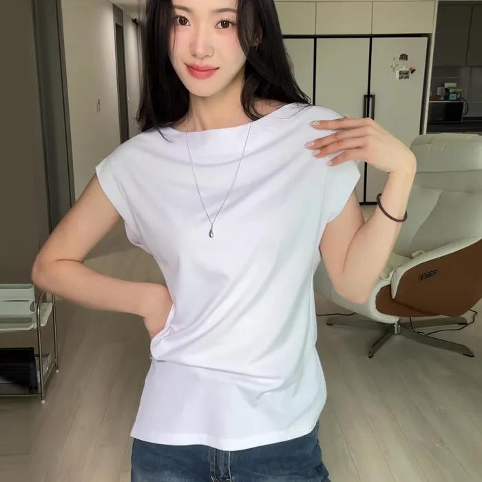 [29CM 단독]BOATNECK DRAPE JERSEY TOP_WHITE