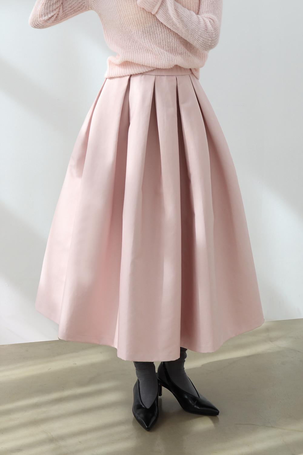 파우더 핑크 볼륨 핀턱 스커트