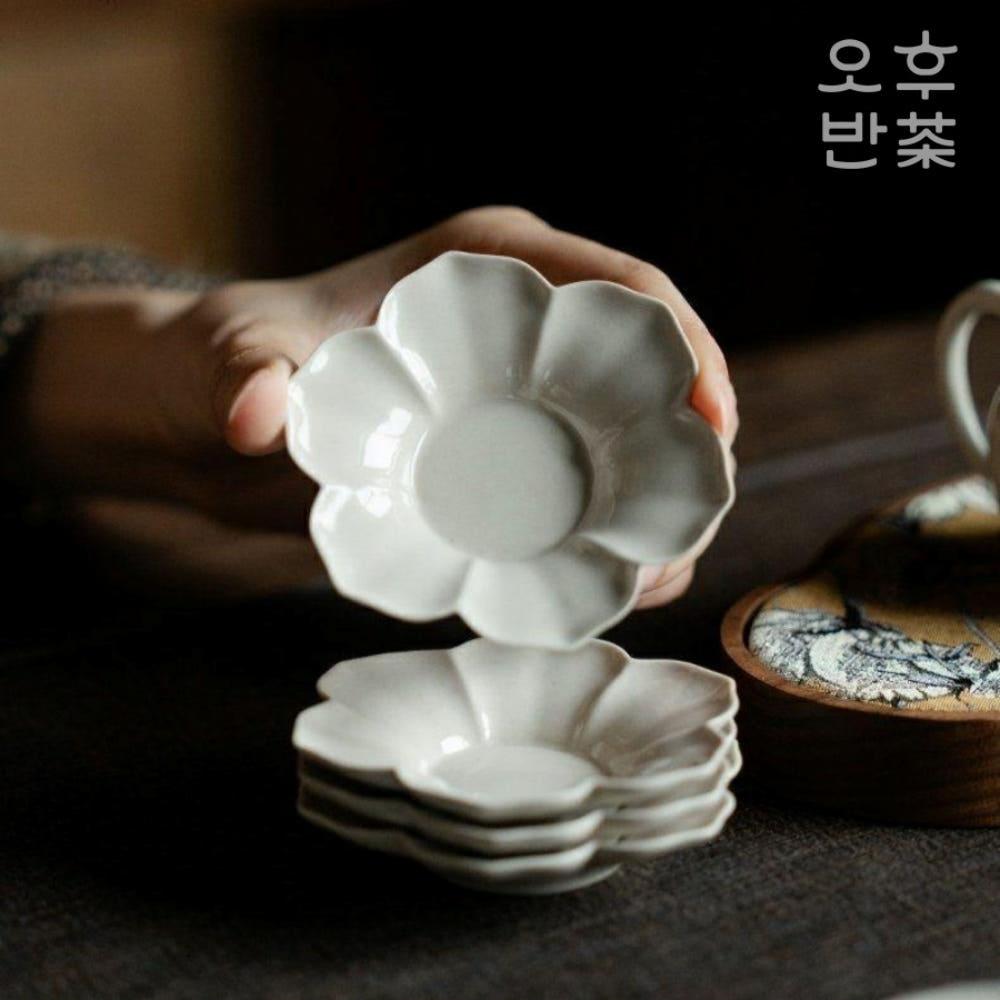 초목재유 꽃모양 잔받침 도자기 코스트 코스터 코스타 찻잔 받침