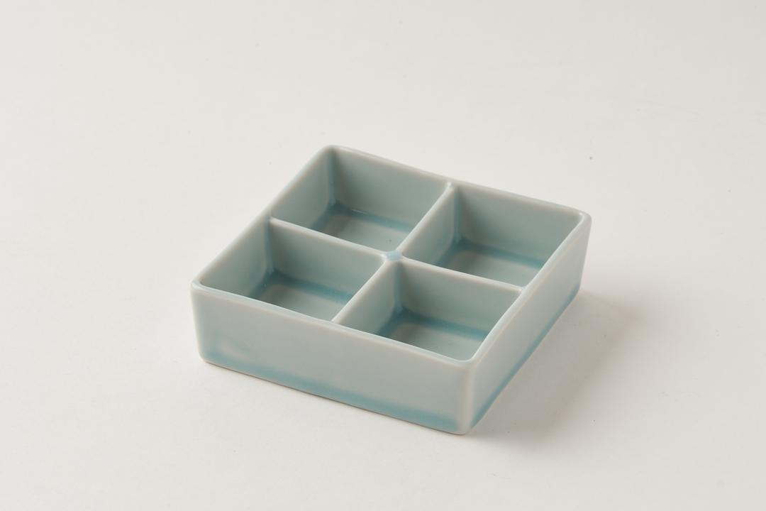 일본 미노야끼 청자 사각 칸막이 접시