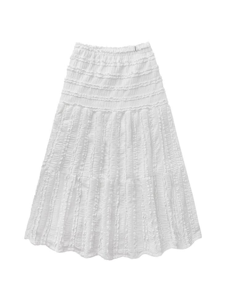 레이스 티어드 롱 스커트 (화이트)
