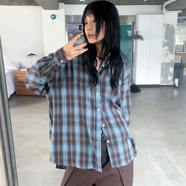 🖤MADE🖤7일소요주문폭주!-민초 오버핏 체크 셔츠(unisex)