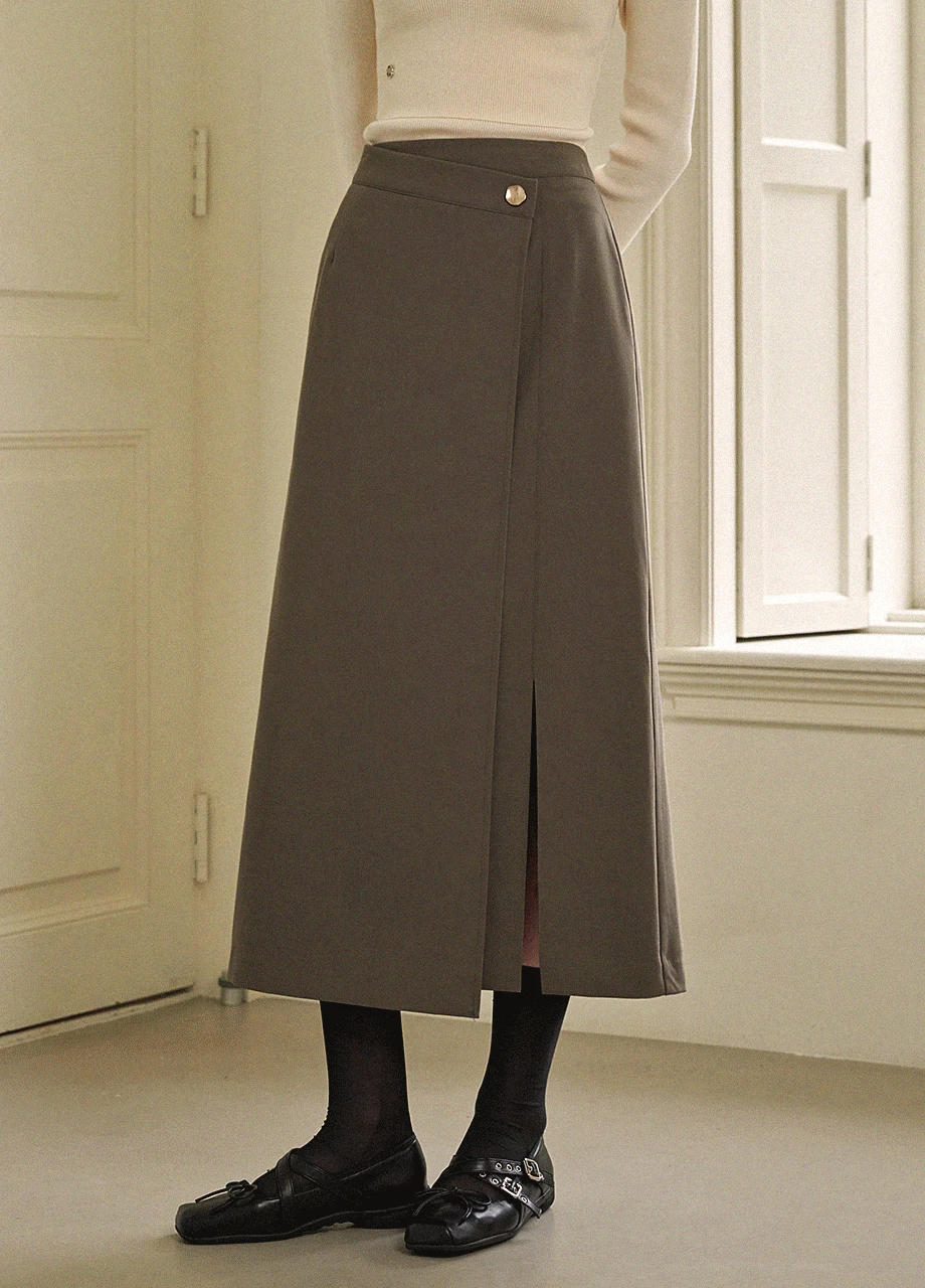 Bronze Wrap Button Long Skirt 