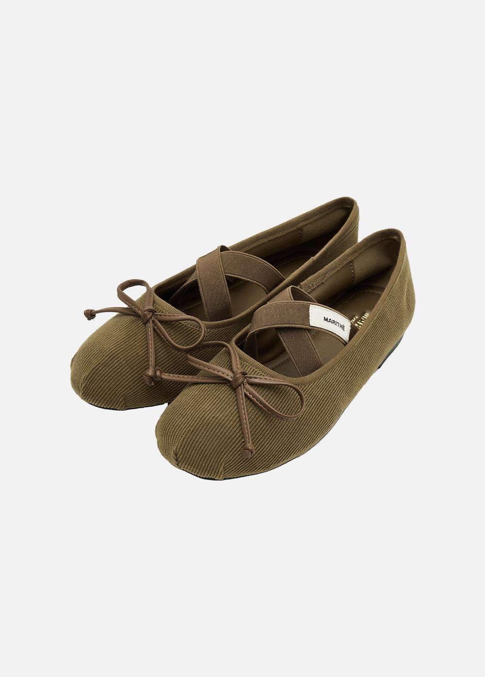 W CROSS BANDING RIBBON CORDUROY FLAT SHOES brown