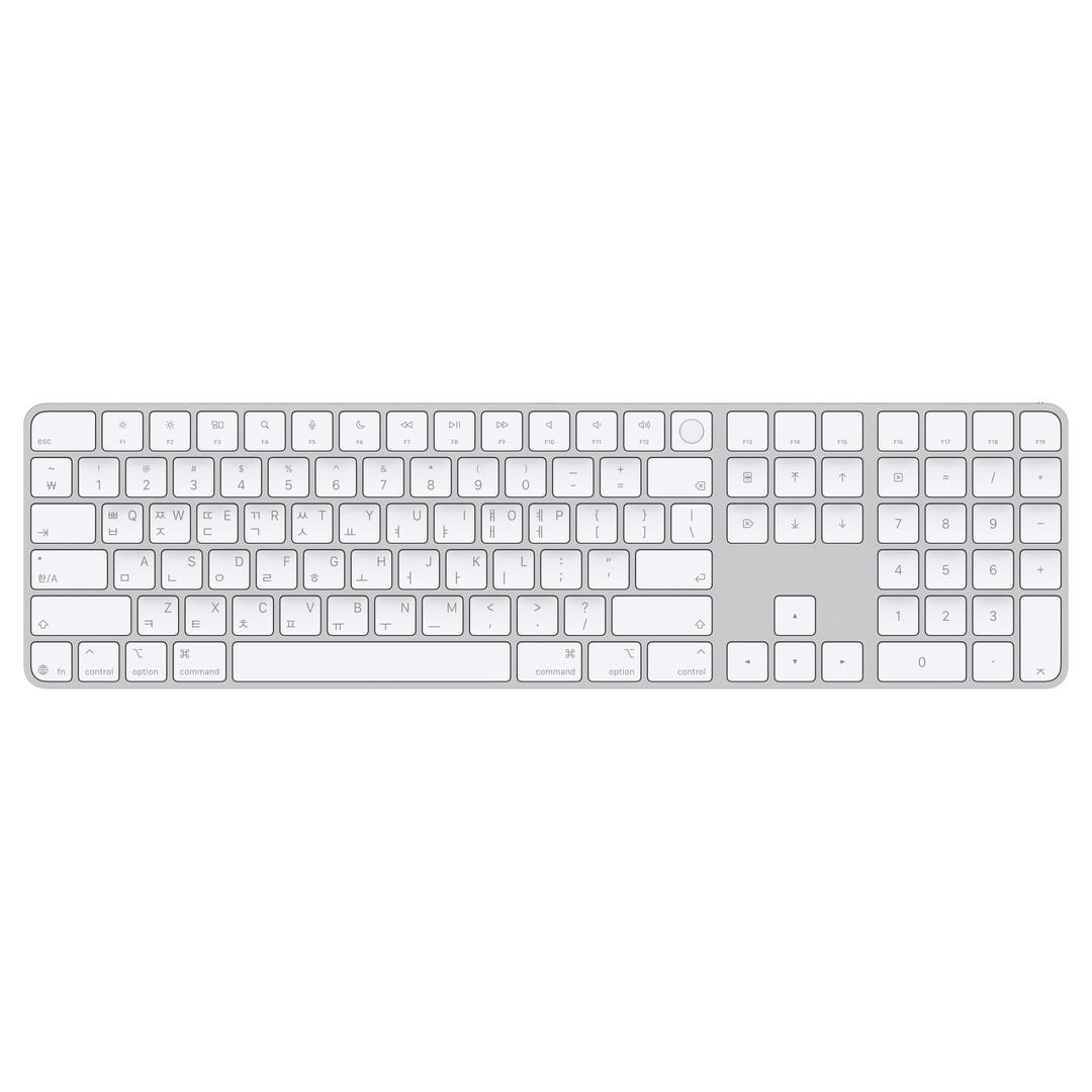 Apple Silicon이 장착된 Mac 모델용 Magic Keyboard(Touch ID 및 숫자 키패드 탑재, USB‑C) - 한국어 - 화이트 키