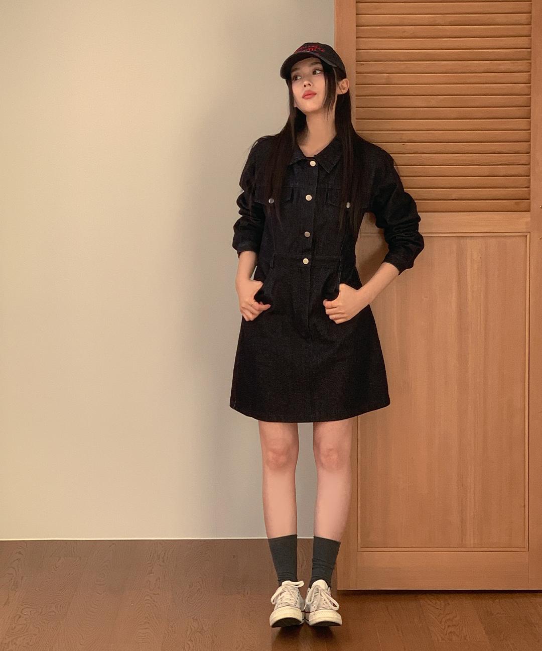 케이클럽 [10만장돌파/MADE/숏,롱]베니 논페이드 생지데님 원피스 (S-XL/데일리룩/생지원피스/가을원피스/긴팔원피스/미니원피스/데님원피스/롱원피스)