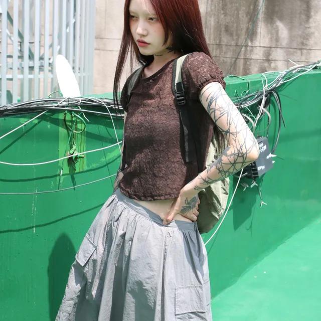 퍼프 슬리브 레이스 티셔츠