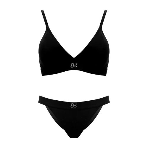 [AdorableYou] 시그니쳐 스포티 세트- 블랙&실버 (풀컵,팬티2종택1)