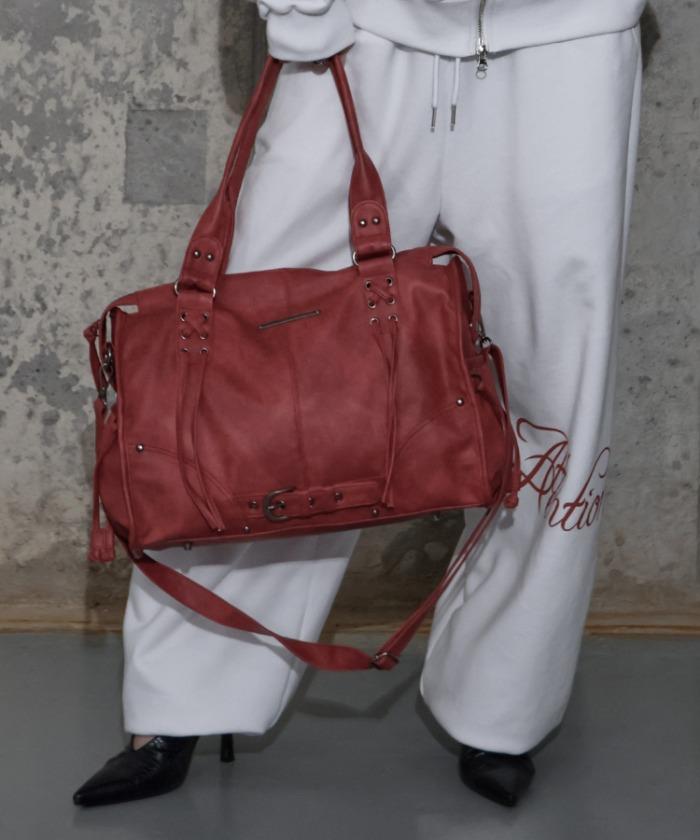 BELTED WASHING LEATHER BAG (CHERRY RED) F25ZE990