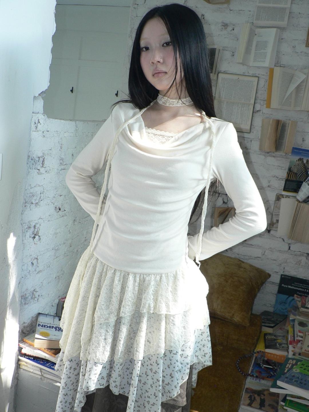 ang:project Irregular Floral Lace Long Sleeves