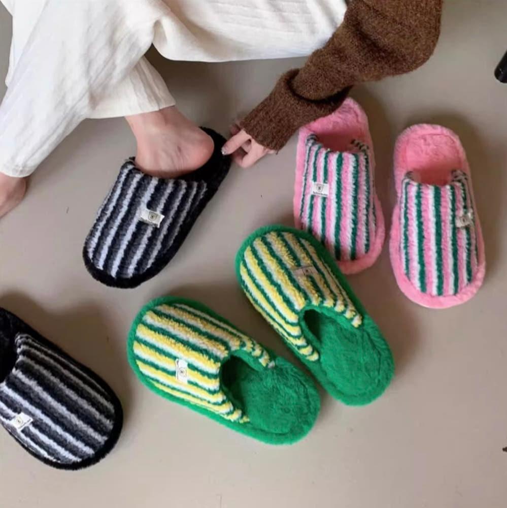 털실내화 겨울실내화 팝 스트라이프 실내슬리퍼 거실화 층간소음 룸슈즈