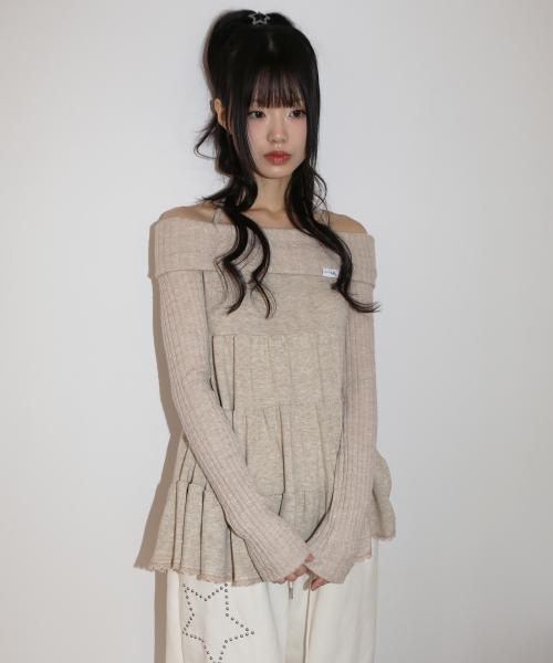 캉캉 오프숄더 탑 베이지