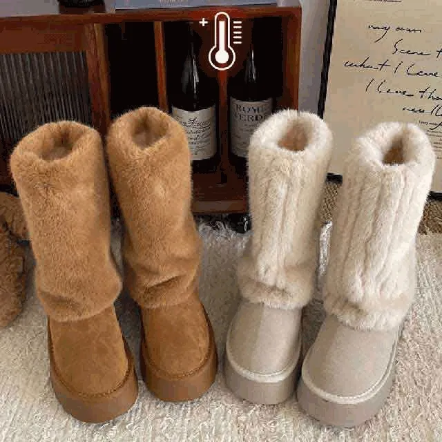 🖤흔하지않아🖤 [고퀄] winter❕ 통굽 페이크퍼 미들 하프 부츠 (2color) // 스웨이드 페이크퍼 방한슈즈 방한템 플랫폼 통굽 데이트 파티룩💗